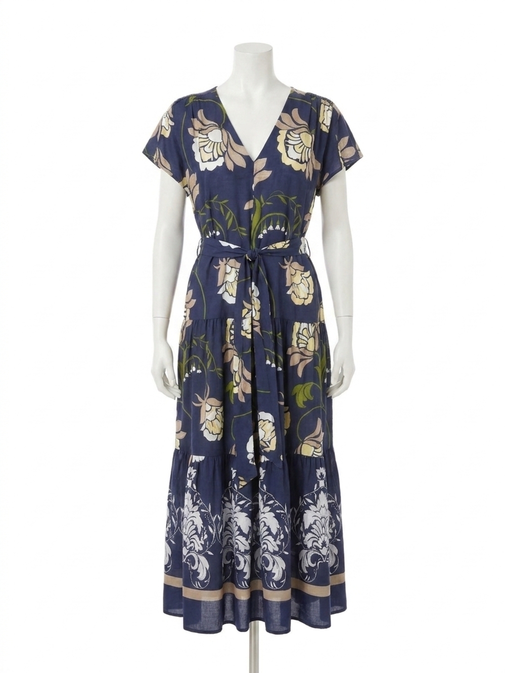 NEW FIFTEEN TWENTY kristine tiered front-slit midi dress in print